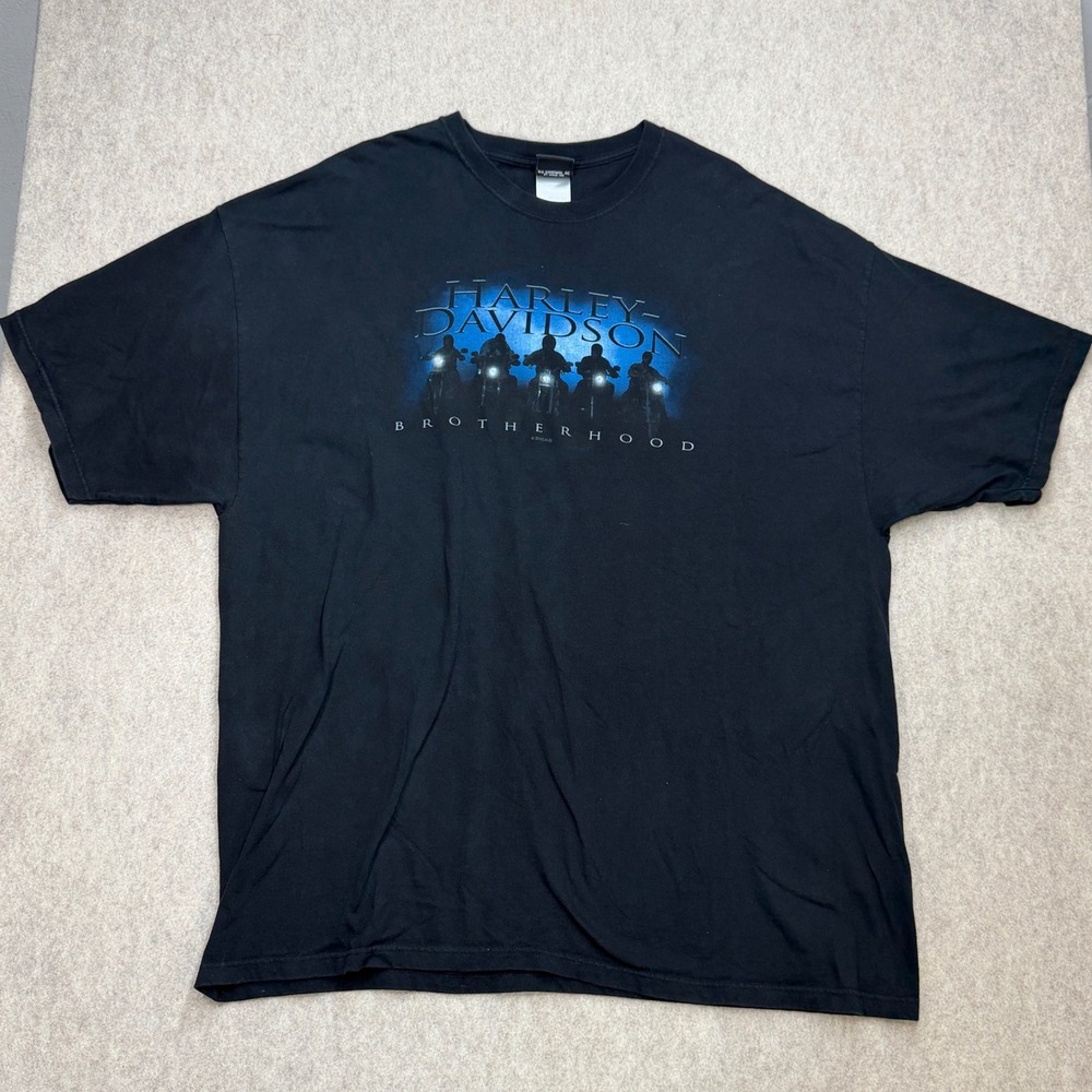 Y2K Harley-Davidson Graphic T Mens 3XL Black Brotherhood Biker Americana Moto